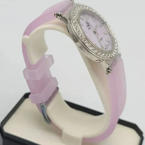 Suzanne Somers Collection Women Quartz Watch Rhinestone Pink Silicone Strap - Picture 4 of 5